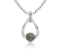 Chic Grey Quartz Natural Stone Silver Necklace SPE-5151